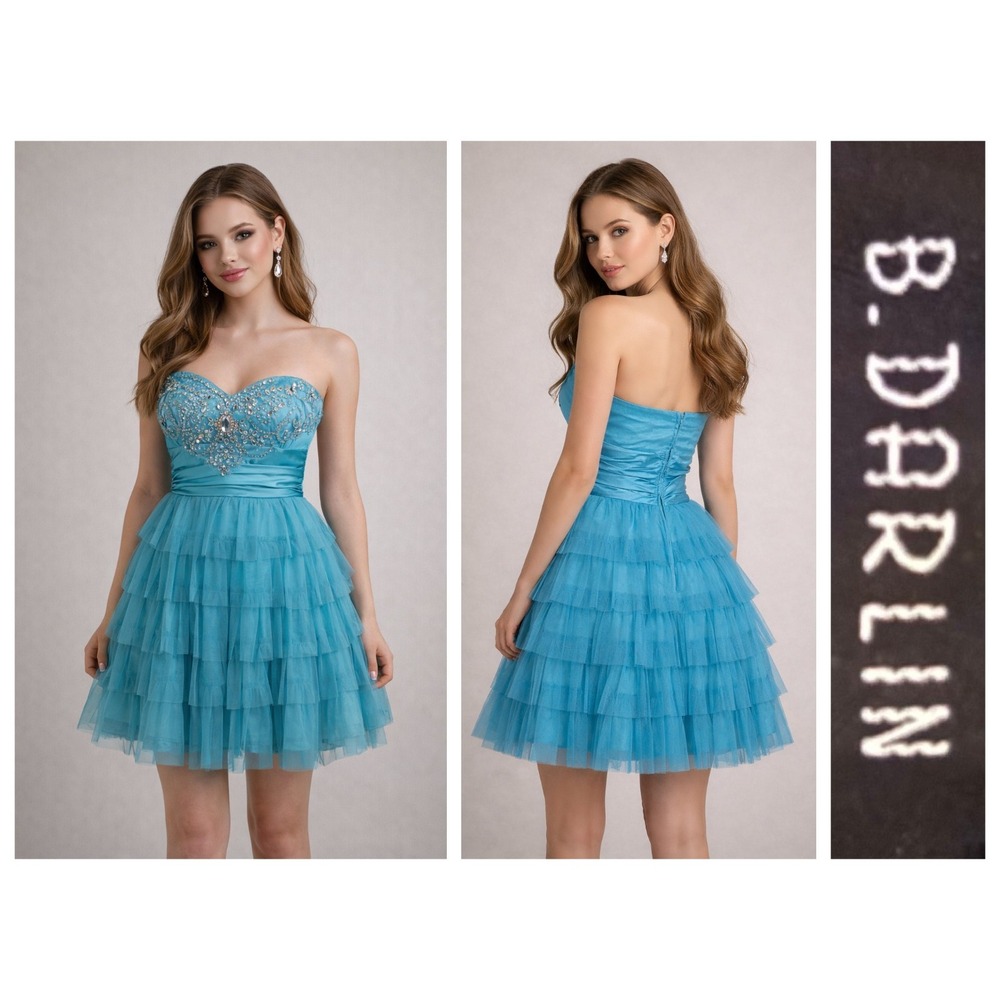 B. Darlin Vtg Y2K Strapless Bling Fairy Whimsical Mini Prom Dress Juniors 5/6